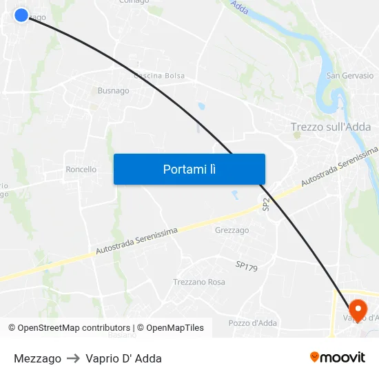 Mezzago to Vaprio D' Adda map