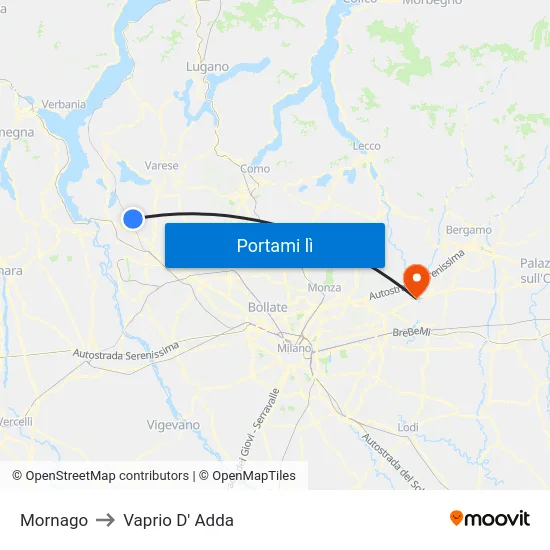 Mornago to Vaprio D' Adda map