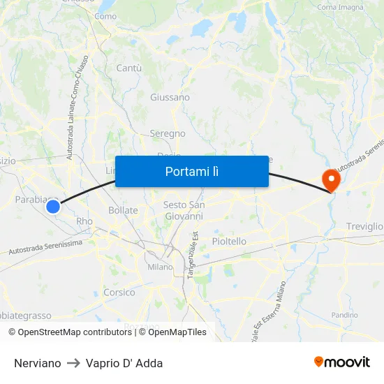 Nerviano to Vaprio D' Adda map