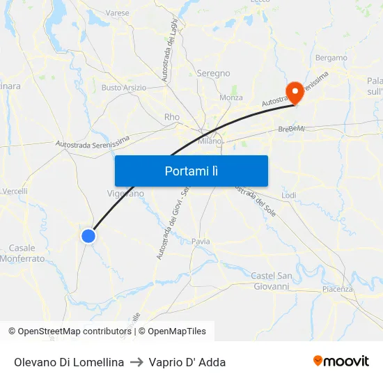 Olevano Di Lomellina to Vaprio D' Adda map