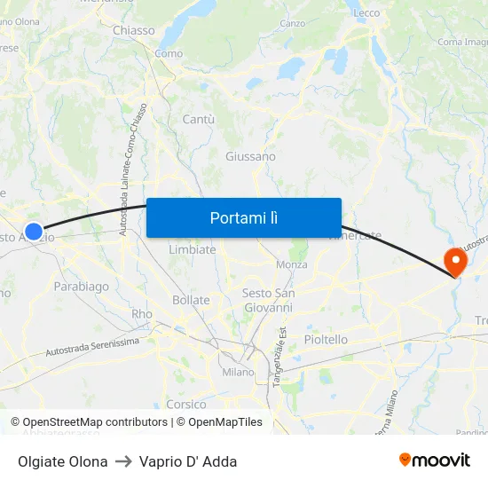 Olgiate Olona to Vaprio D' Adda map