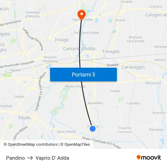 Pandino to Vaprio D' Adda map