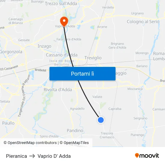 Pieranica to Vaprio D' Adda map