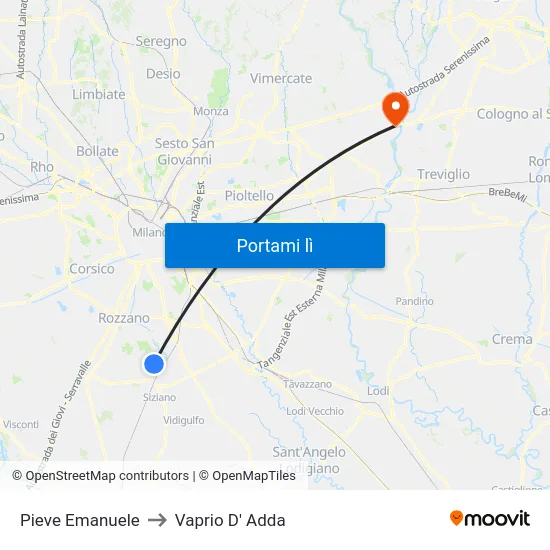 Pieve Emanuele to Vaprio D' Adda map