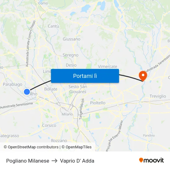 Pogliano Milanese to Vaprio D' Adda map
