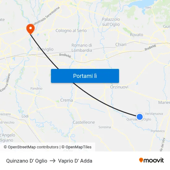 Quinzano D' Oglio to Vaprio D' Adda map
