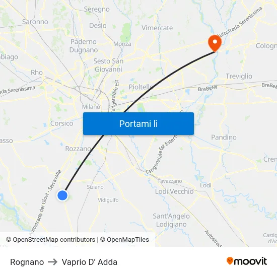 Rognano to Vaprio D' Adda map