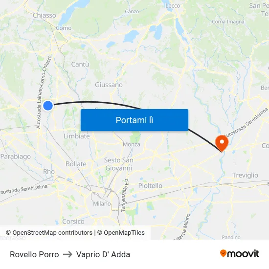 Rovello Porro to Vaprio D' Adda map