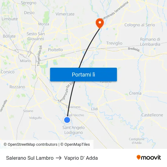 Salerano Sul Lambro to Vaprio D' Adda map