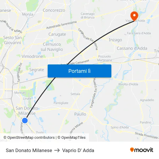 San Donato Milanese to Vaprio D' Adda map