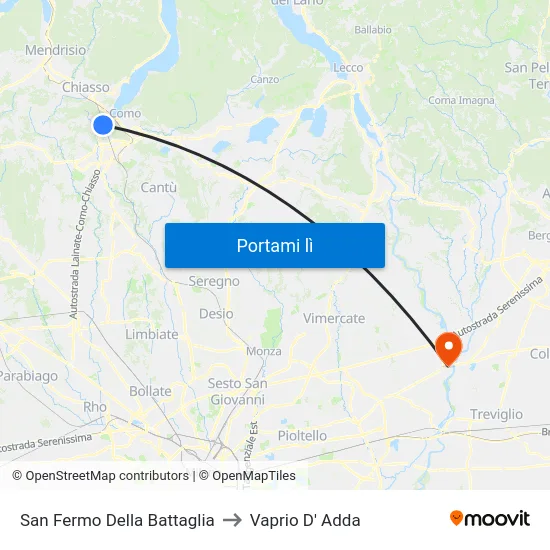 San Fermo Della Battaglia to Vaprio D' Adda map