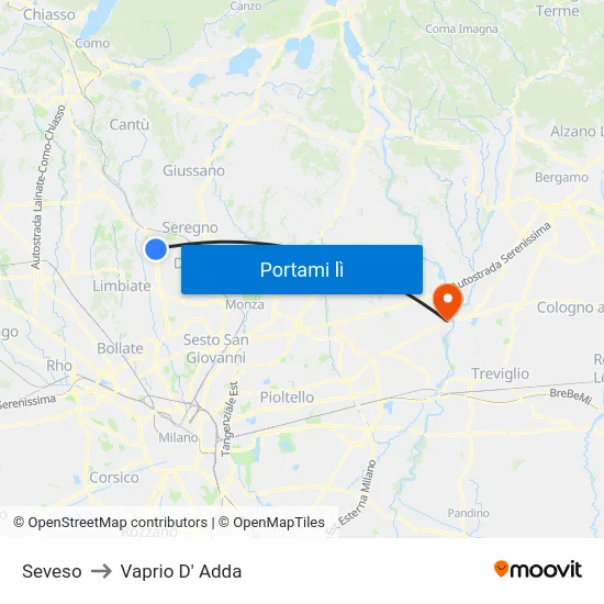 Seveso to Vaprio D' Adda map