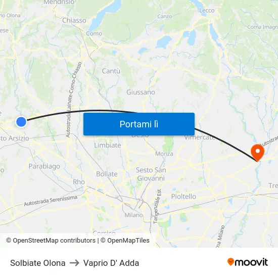 Solbiate Olona to Vaprio D' Adda map