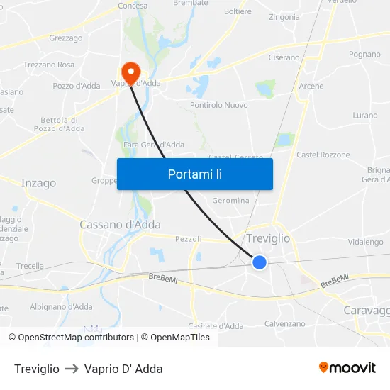 Treviglio to Vaprio D' Adda map