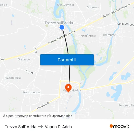 Trezzo Sull' Adda to Vaprio D' Adda map
