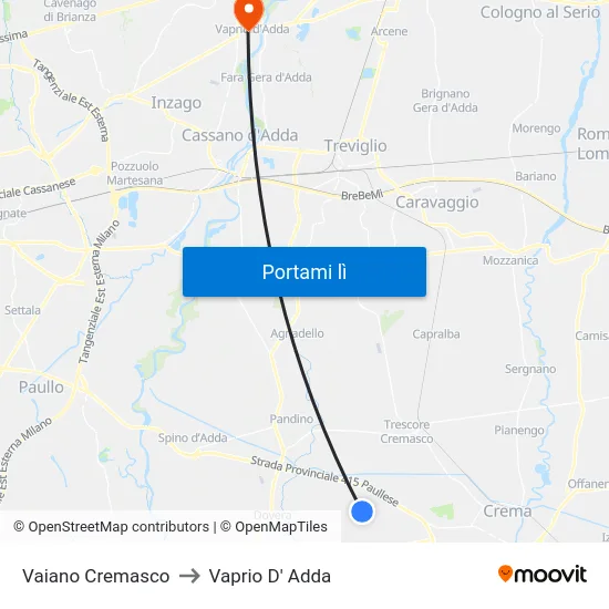 Vaiano Cremasco to Vaprio D' Adda map