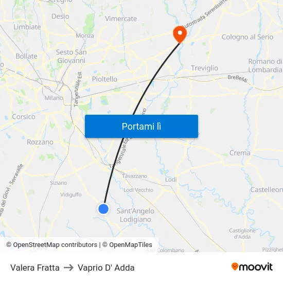 Valera Fratta to Vaprio D' Adda map
