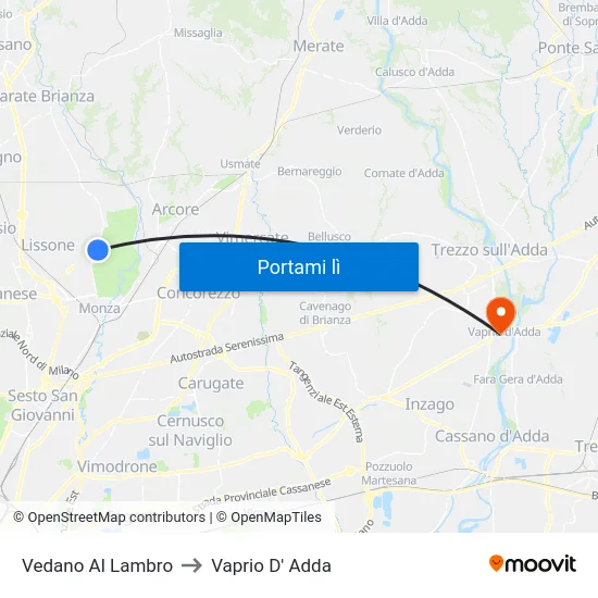Vedano Al Lambro to Vaprio D' Adda map