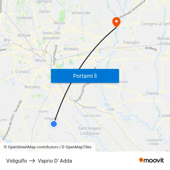 Vidigulfo to Vaprio D' Adda map