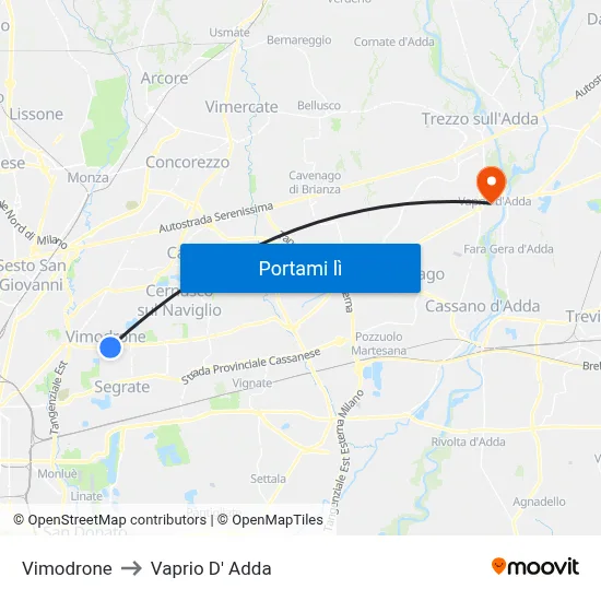 Vimodrone to Vaprio D' Adda map