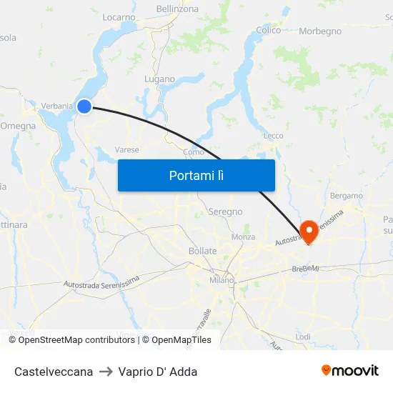 Castelveccana to Vaprio D' Adda map