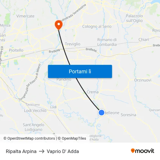 Ripalta Arpina to Vaprio D' Adda map