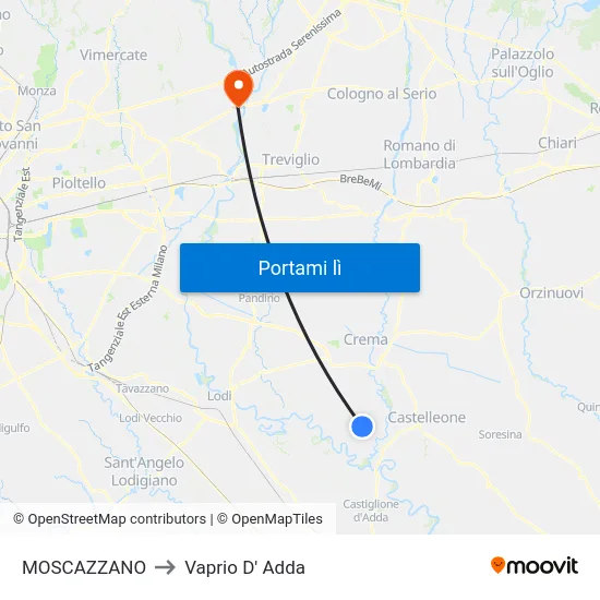 MOSCAZZANO to Vaprio D' Adda map