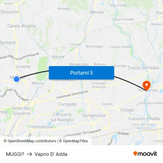 MUGGI? to Vaprio D' Adda map