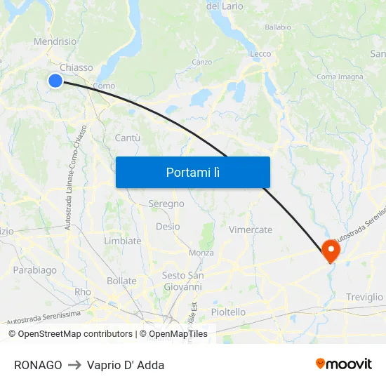 RONAGO to Vaprio D' Adda map