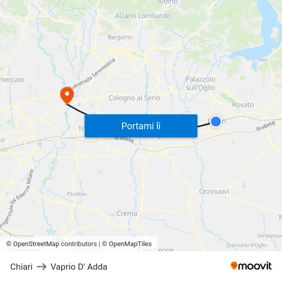 Chiari to Vaprio D' Adda map