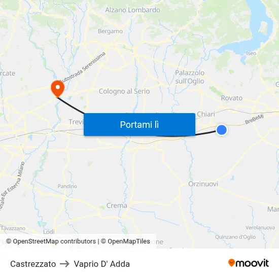 Castrezzato to Vaprio D' Adda map