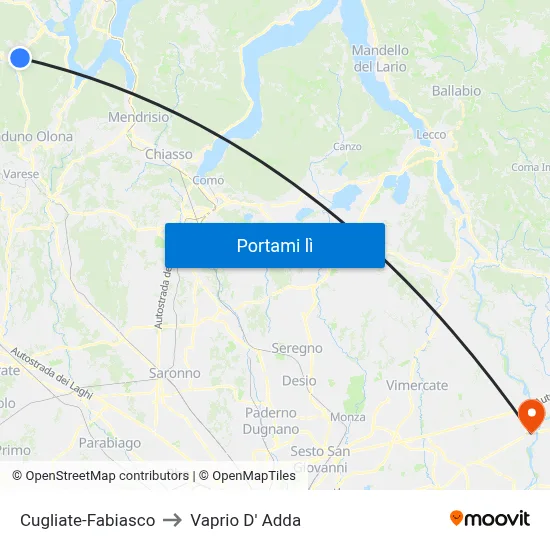 Cugliate-Fabiasco to Vaprio D' Adda map