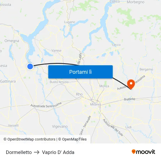 Dormelletto to Vaprio D' Adda map