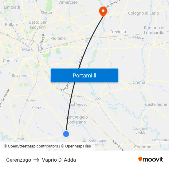 Gerenzago to Vaprio D' Adda map