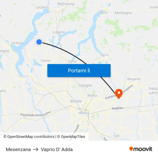 Mesenzana to Vaprio D' Adda map