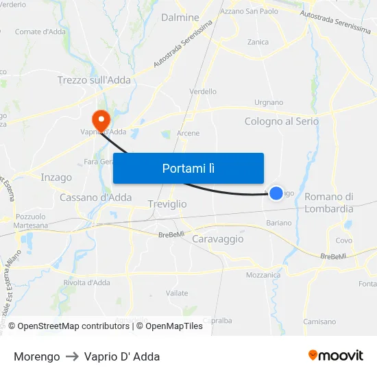 Morengo to Vaprio D' Adda map