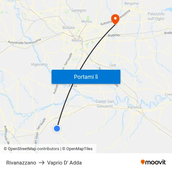 Rivanazzano to Vaprio D' Adda map