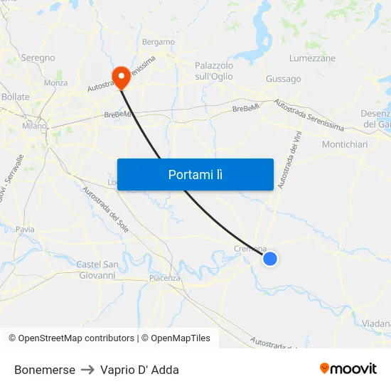 Bonemerse to Vaprio D' Adda map