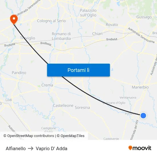 Alfianello to Vaprio D' Adda map