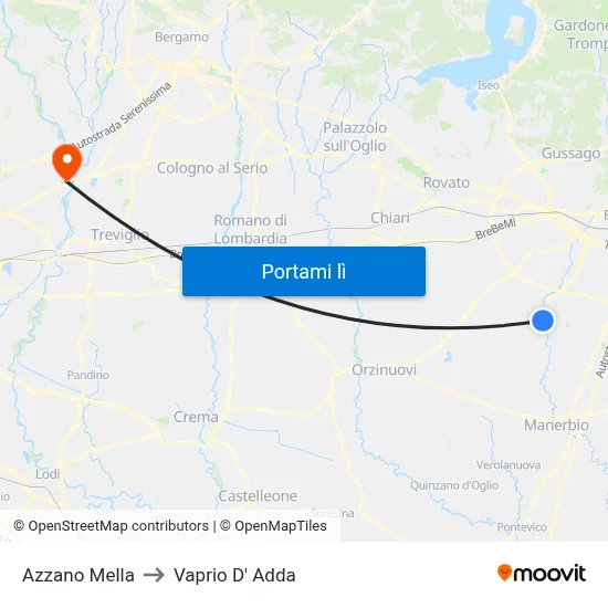 Azzano Mella to Vaprio D' Adda map