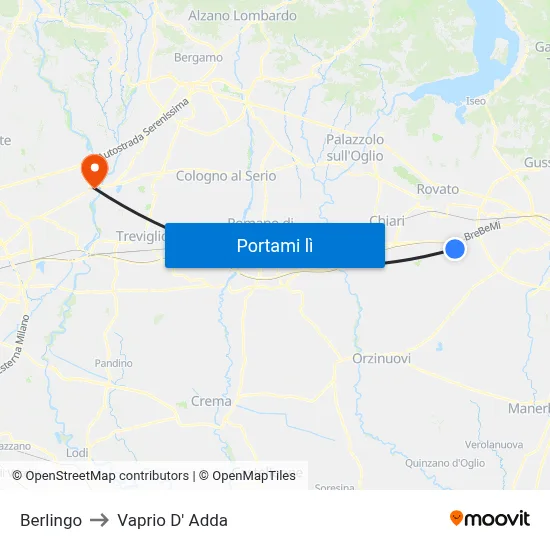 Berlingo to Vaprio D' Adda map