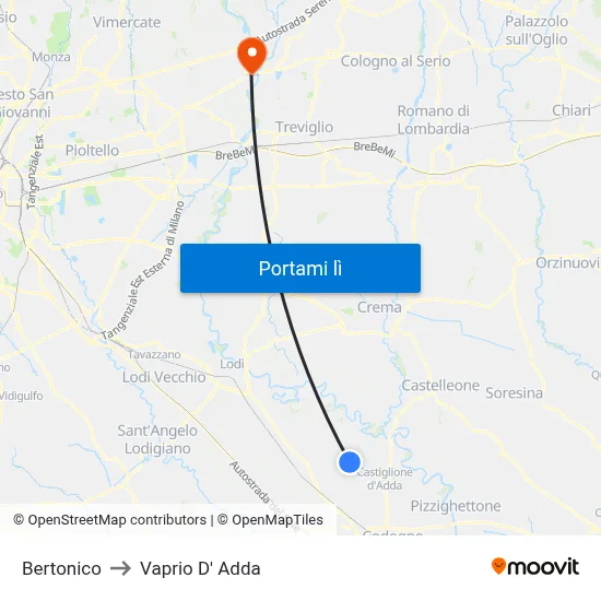 Bertonico to Vaprio D' Adda map