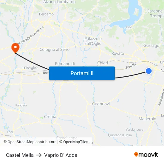 Castel Mella to Vaprio D' Adda map