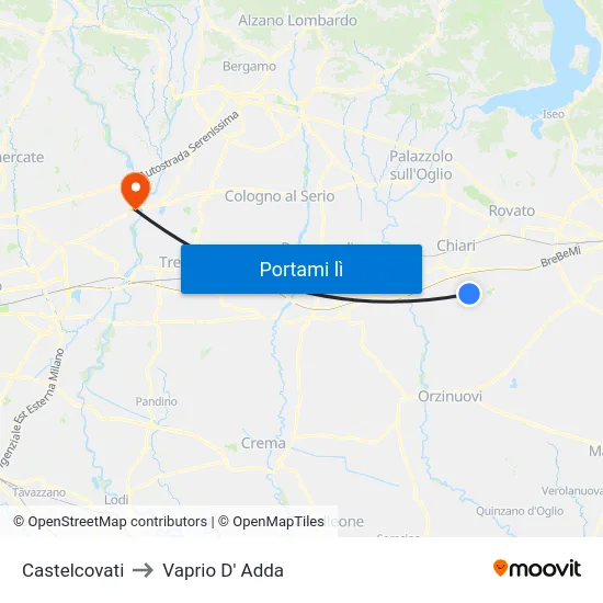Castelcovati to Vaprio D' Adda map