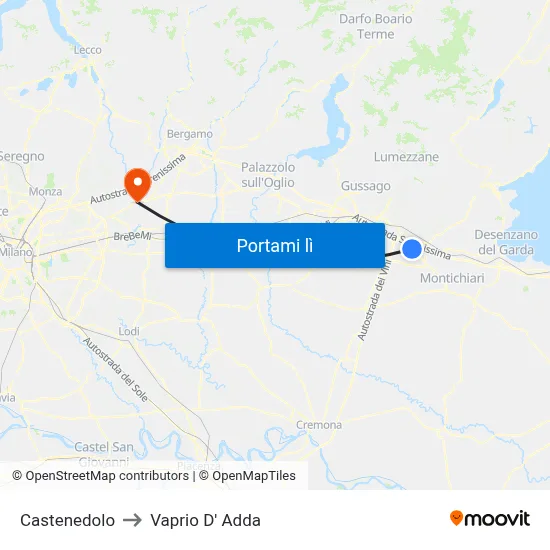 Castenedolo to Vaprio D' Adda map