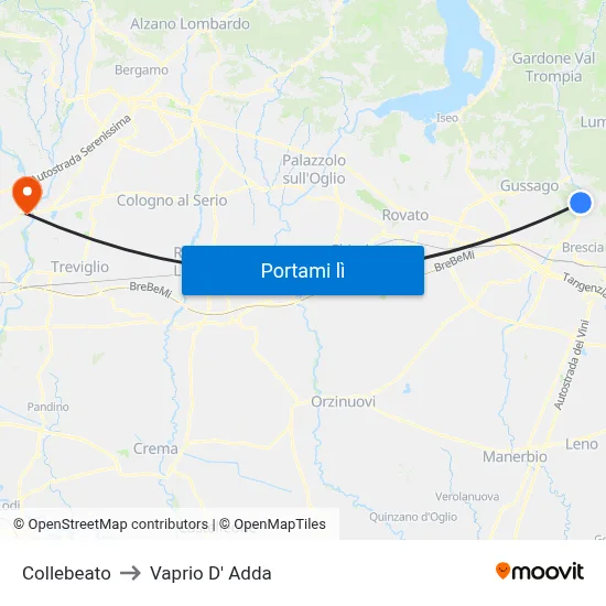 Collebeato to Vaprio D' Adda map