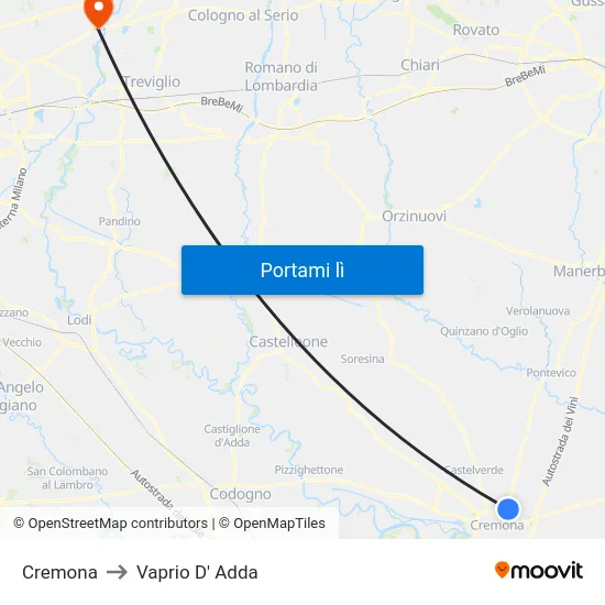 Cremona to Vaprio D' Adda map