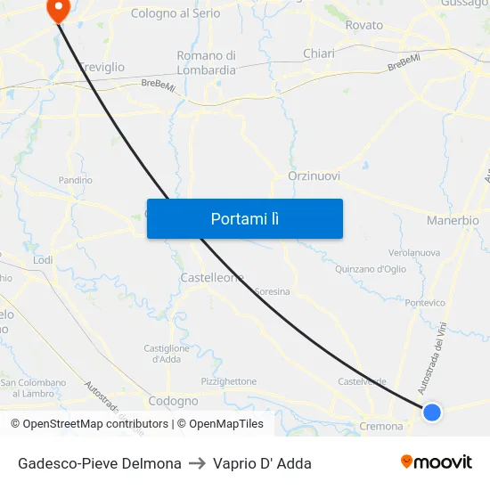 Gadesco-Pieve Delmona to Vaprio D' Adda map
