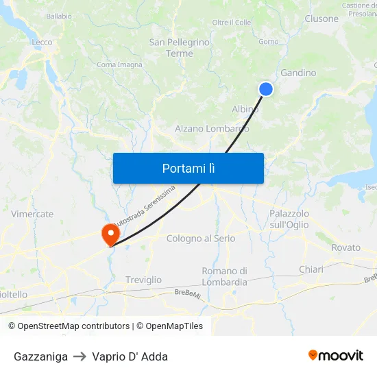 Gazzaniga to Vaprio D' Adda map