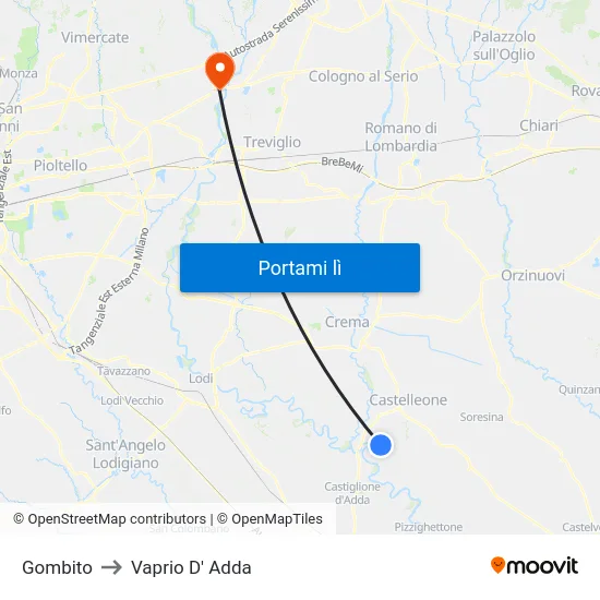 Gombito to Vaprio D' Adda map